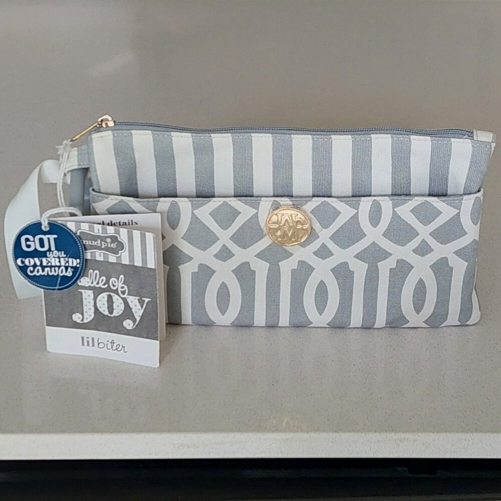 NEW Mud Pie "Lil Biter" Gray & White Bangle/Wristlet